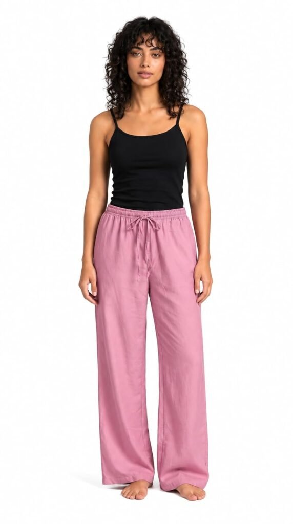 Evolove Pajama Pants for Women | Wide Leg Lounge & Sleepwear Trousers with Elasticated Drawstring Waist | Relaxed Fit Casual Home and Everyday Bottoms