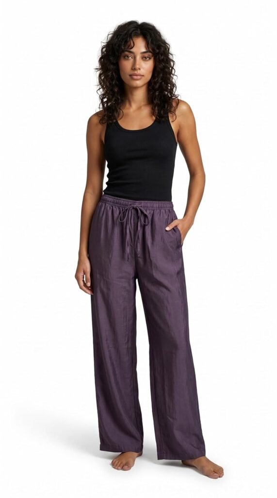 Evolove Pajama Pants for Women | Wide Leg Lounge & Sleepwear Trousers with Elasticated Drawstring Waist | Relaxed Fit Casual Home and Everyday Bottoms