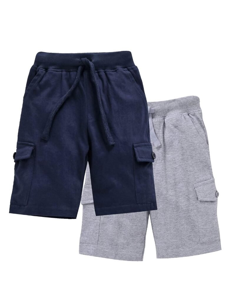 KiddoPanti Boys Knit Solid Cargo Shorts Pack of 2 | 100% Cotton | Comfortable Rib Waistband | 2 Front Pockets & 2 Cargo Pockets | Sport Bermuda Half Pant for Boys