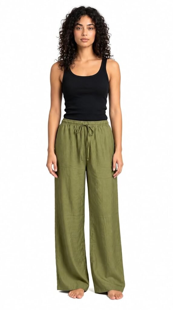 Evolove Pajama Pants for Women | Wide Leg Lounge & Sleepwear Trousers with Elasticated Drawstring Waist | Relaxed Fit Casual Home and Everyday Bottoms