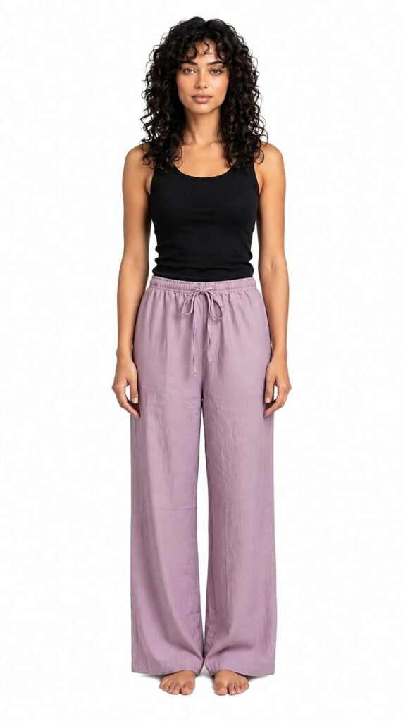 Evolove Pajama Pants for Women | Wide Leg Lounge & Sleepwear Trousers with Elasticated Drawstring Waist | Relaxed Fit Casual Home and Everyday Bottoms