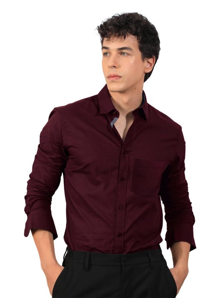 Pinkmint Mens Cotton Blend Regular Fit Long Sleeve Button Down White Shirt for Men Collared Casual Formal Soild Shirt