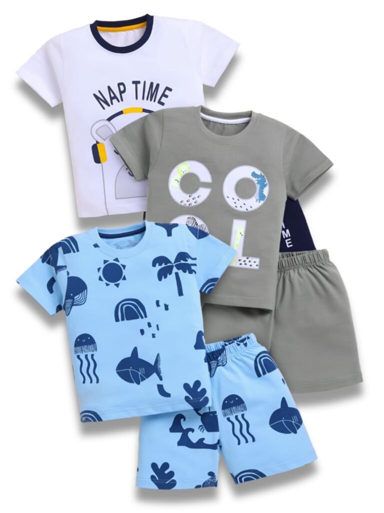 Toonyport Boys Summer 3 Packs Of T-shirts and Shorts Combo Set (Multicolors)