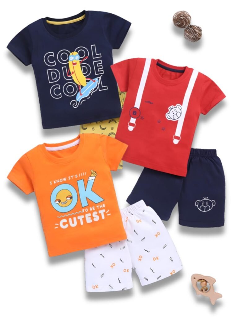 Toonyport Boys Summer 3 Packs Of T-shirts and Shorts Combo Set (Multicolors)