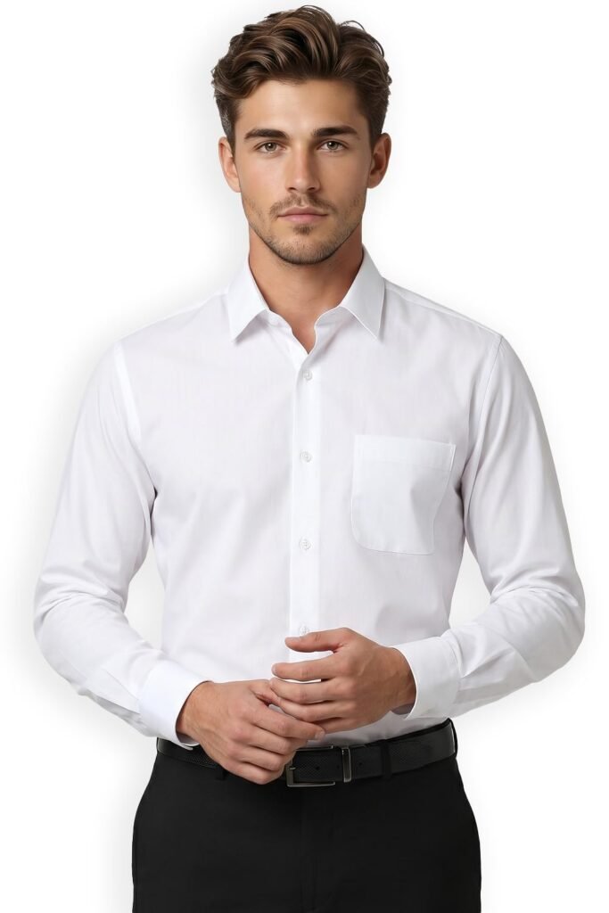 Peter England Men’s Premium Solid Herringbone Regular Fit Full Sleeve Formal Shirt | Wonder Fabric | Cotton Rich