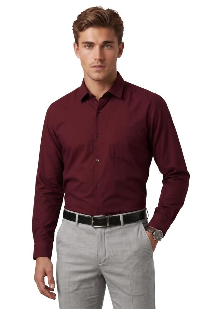 Peter England Men’s Everyday Solid Slim Fit Full Sleeve Formal Shirt | Cotton-Rich