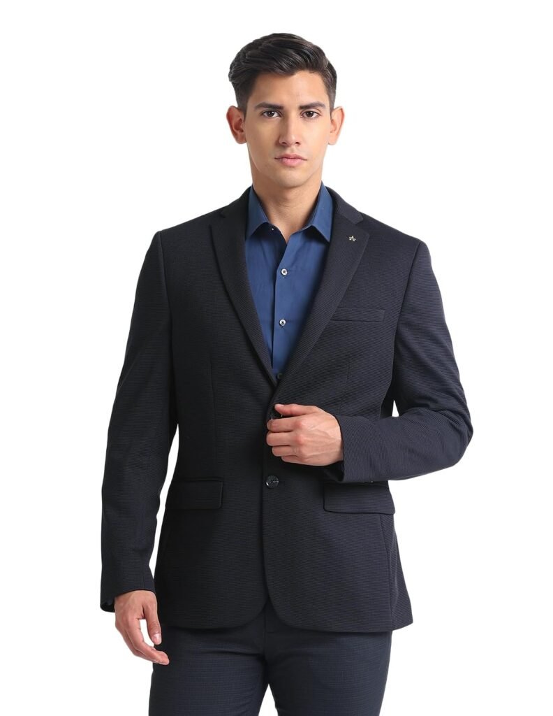 Arrow Mens Blue Solid Long Sleeve Polyester Slim Blazer