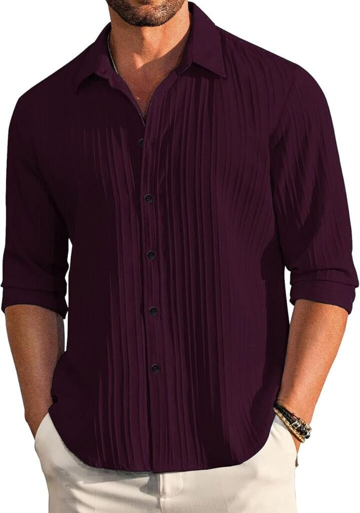 DEELMO Men’s Casual Button Down Shirts Long Sleeve Linen Regular Fit Shirt Fashion Textured Beach Summer Shirt DEELMO Men’s Casual Button Down Shirts Long Sleeve Linen Regular Fit Shirt Fashion Textured Beach Summer Shirt