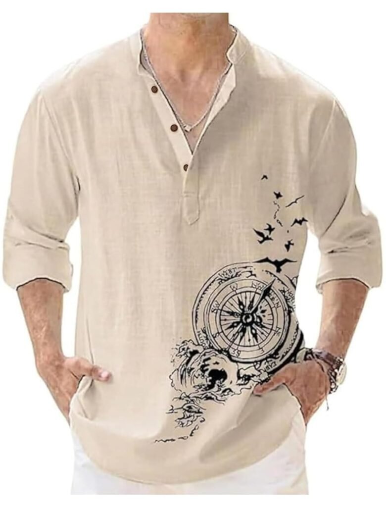DEELMO Men’s Cotton Blend Mandarin Collar Self One Design Full Sleeve Casual Short Regular Fit Kurta