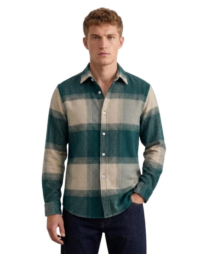 DEELMO Men’s Cotton Blend Printed Checkered Casual Shirt | Full Sleeve Button Down Regular Fit Collared Shirt | Soft & Breathable Everyday Wear for Office (Available in Plus Size)
