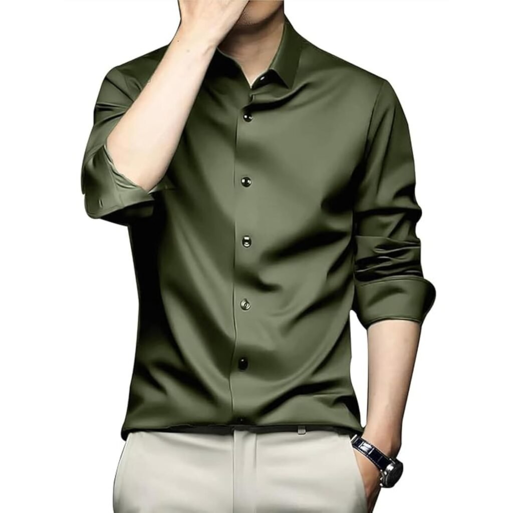 DEELMO Men’s Stylish Solid Satin Regular fit Casual Shirt for Men Full Sleeves| Poly Satin Silk Shirt