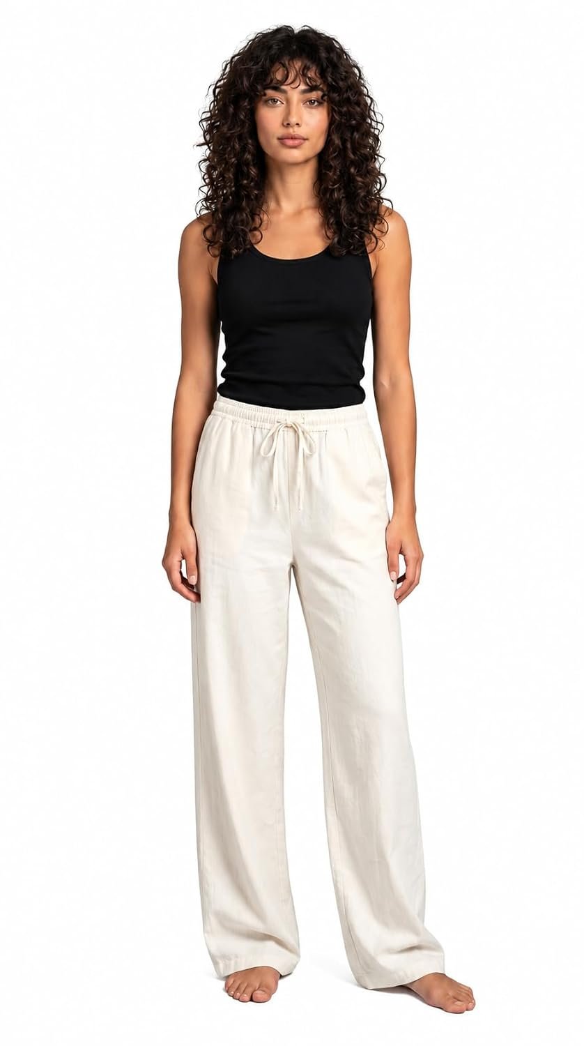 Evolove Pajama Pants for Women | Wide Leg Lounge & Sleepwear Trousers with Elasticated Drawstring Waist | Relaxed Fit Casual Home and Everyday Bottoms