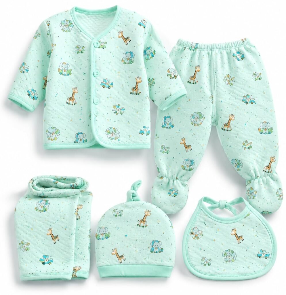 First Kick Presents New Born Baby Summer Wear Baby Clothes 5Pcs Sets 100% Cotton Baby Boys Girls Unisex Baby Cotton/Summer Suit Infant Clothes First Gift for New Born Baby