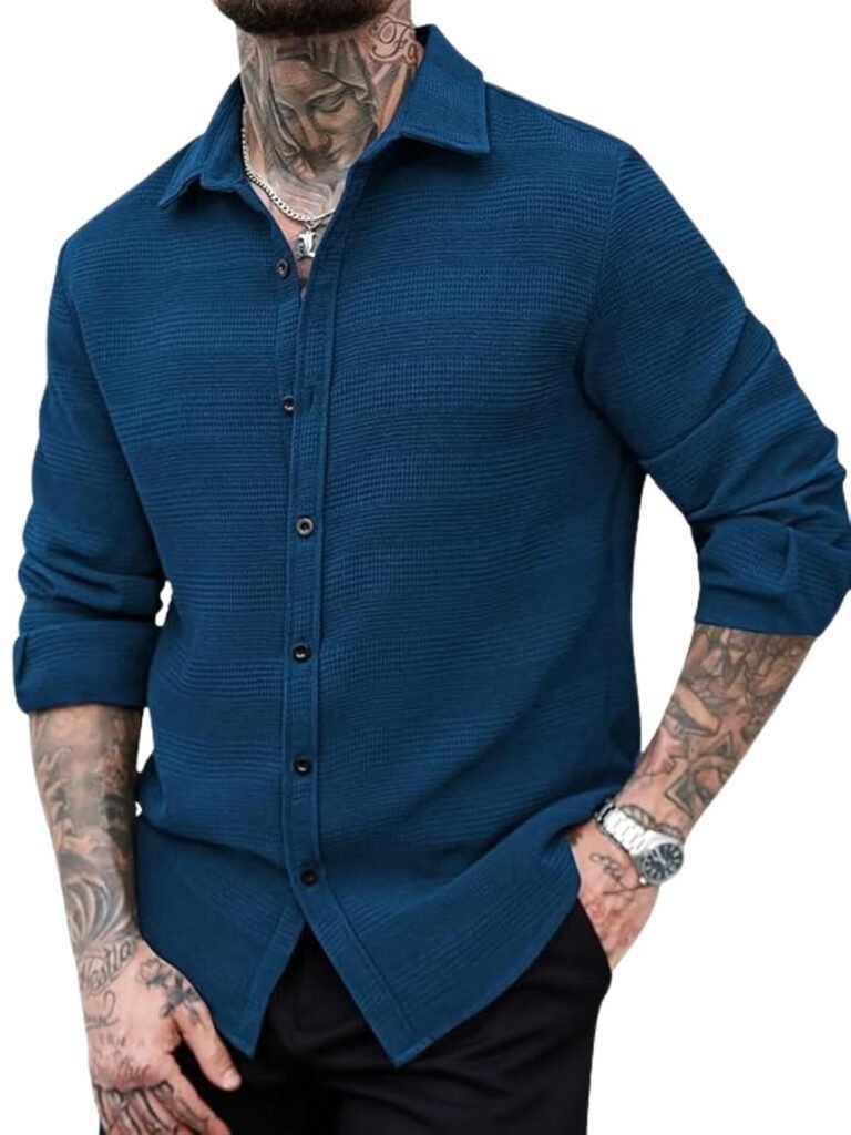 GRECIILOOKS Casual Shirt for Men’s | Full Sleeve Textured Shirts for Men | Regular Fit Wrinkle Free Premium Shirts for Man | Biker Streetwear Office Travel Dinner Style