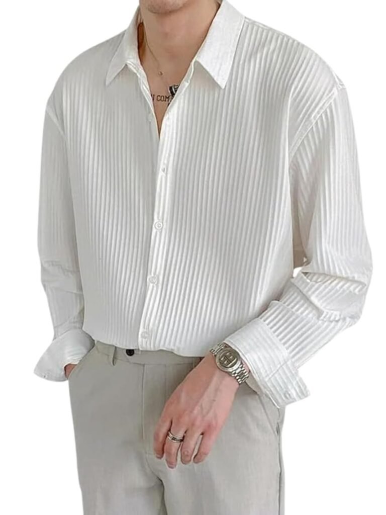 GRECIILOOKS Men’s Formal Button Down Shirt – Slim Fit Polycotton Shirt’s for Men | Textured Full Sleeve| Business & Meeting Ready (Available in Plus Size)