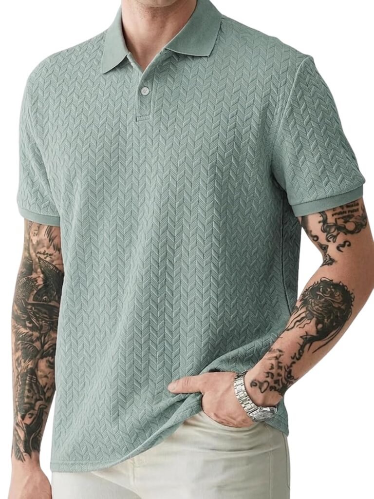 GRECIILOOKS Textured Polo T-Shirt for Men | Premium Collared Jacquard Leaf Polo | Smart Casual & Formal t Shirt for Men | Stylish t Shirt for Mens for Office, Party & Everyday Outfit