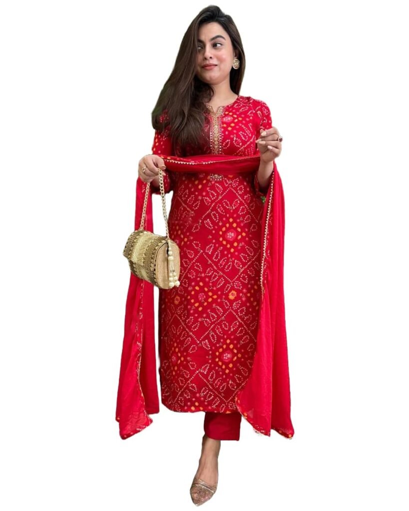 GoSriKi Viscose Kurta for Women | Kurta with Pant & Dupatta | Straight Printed Suit | Indian Ethnic Outfit Office Party Wedding Clothing Fashion Premium Traditional Style Look 3 Piece