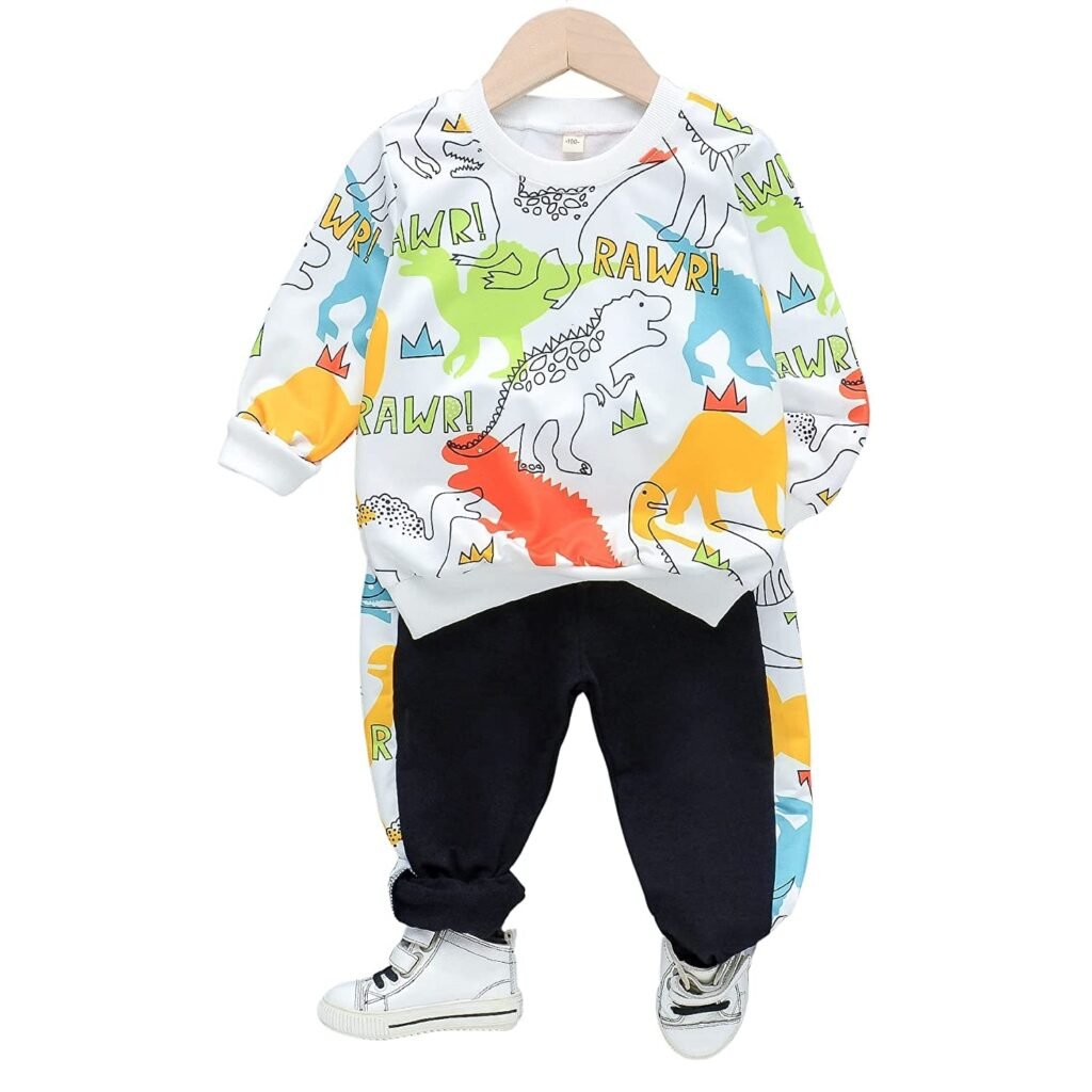 Googo Gaaga Boy’s Cotton Printed Sweatshirt With Joggers In White Color Baby Boys Clothing Set