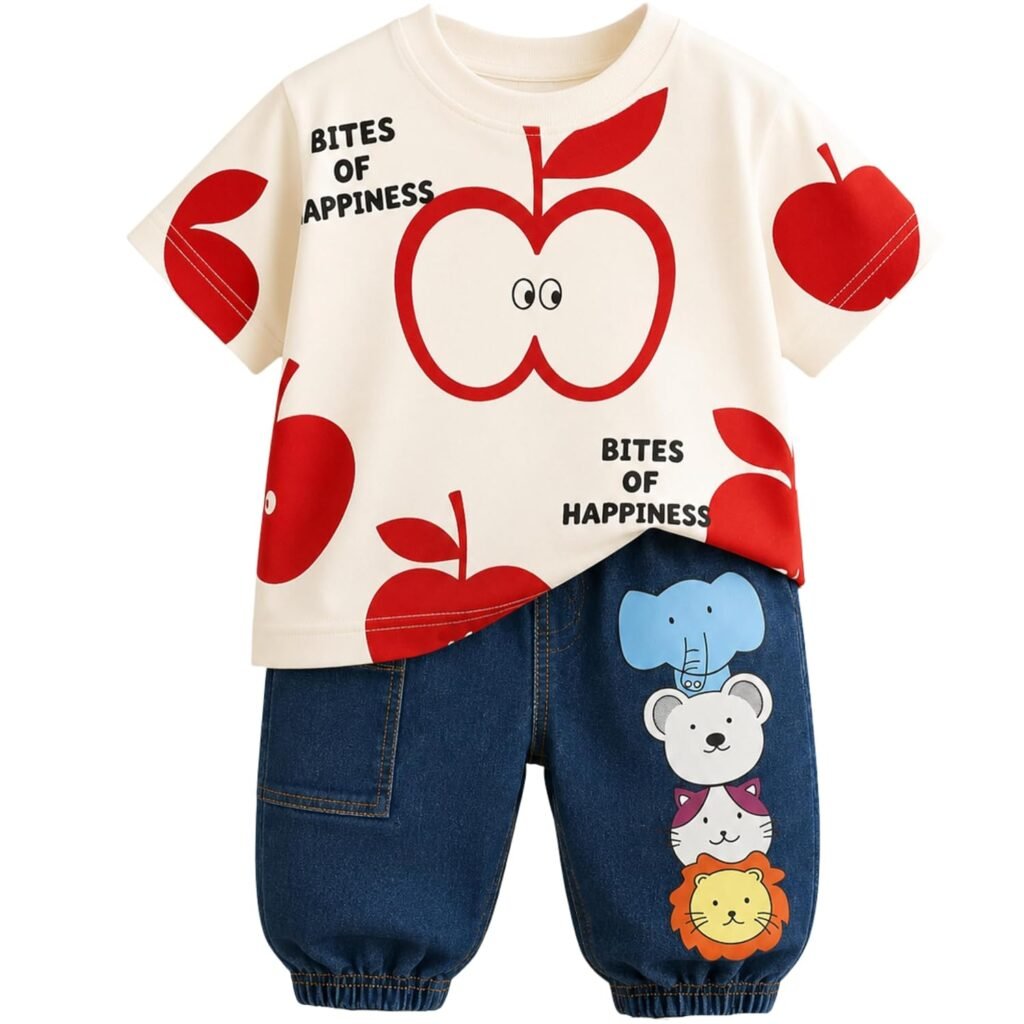 Googo Gaaga Printed T-shirt with Printed Jogger Pant for Boys – Cotton Clothing Set for Baby Boy | Soft Fabric Half Sleeves Tshirt | Regular Fit Kids Outfit | Full Pant