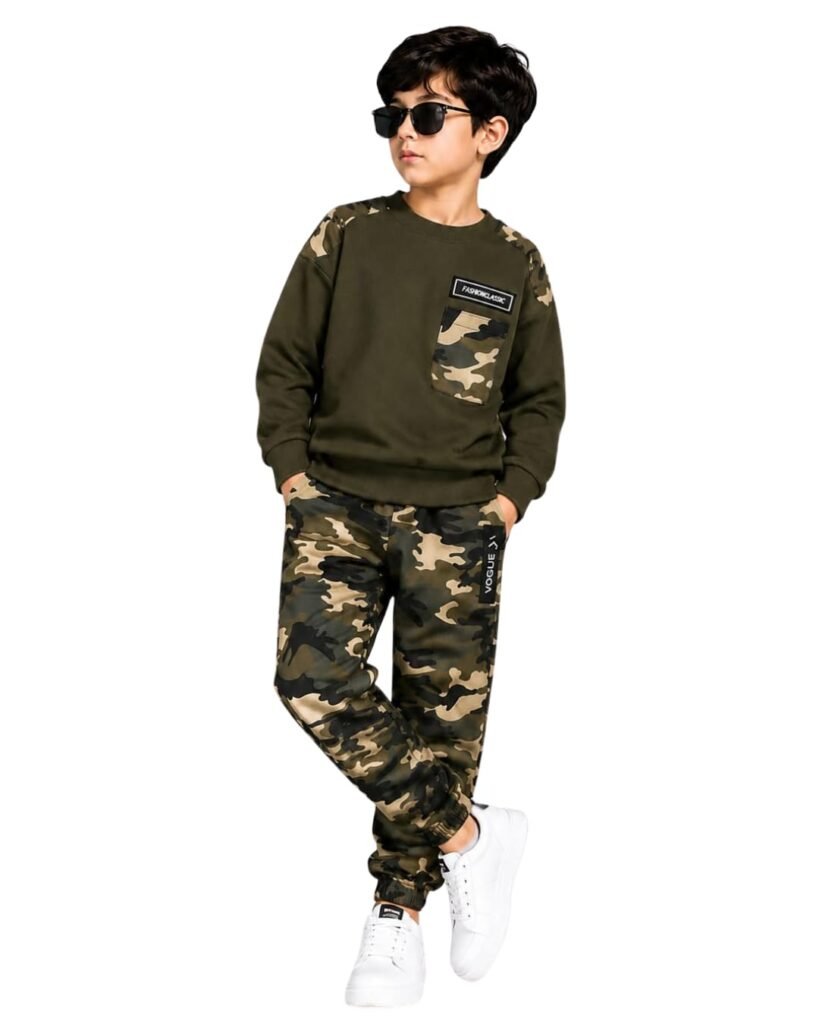 JPX Cotton Kids Clothes for Boys Army Shirt and Cargo Pant Set Camoflauge Co-Ord Full Sleeves Shirt and Pant/Trouser Kids Summer Wear Stylish Outfit for Daily Use