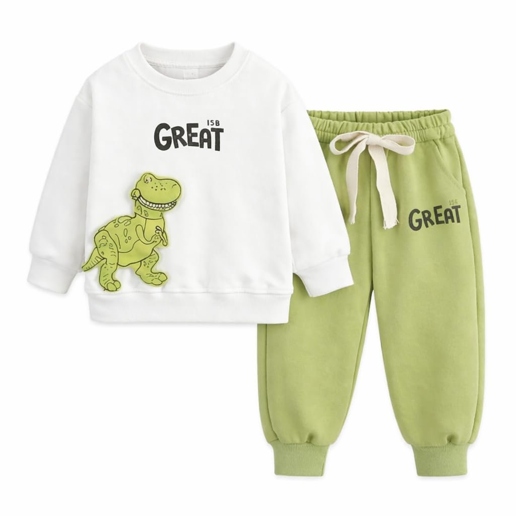 KiCO Kids Clothing Set Dinosaur Print Hosiery Cotton Sweatshirt and Pants Adjustable Rib 2 Months to 5 Years