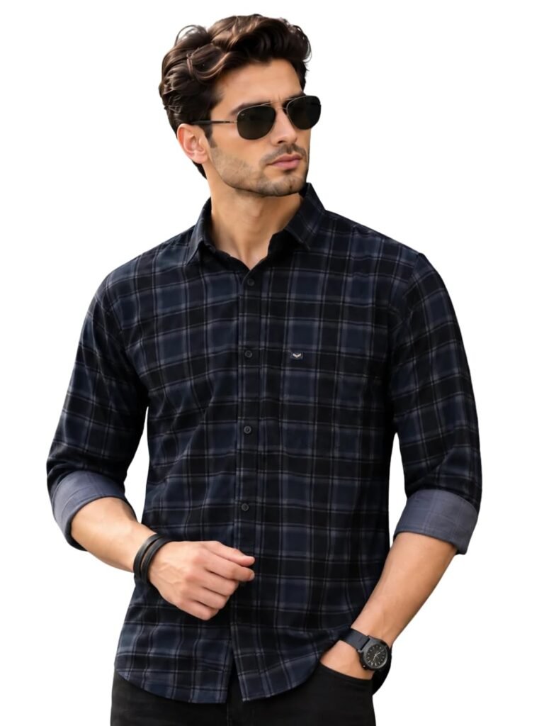Majestic Man Men Small Checkered Slim Fit Cotton Casual Shirt