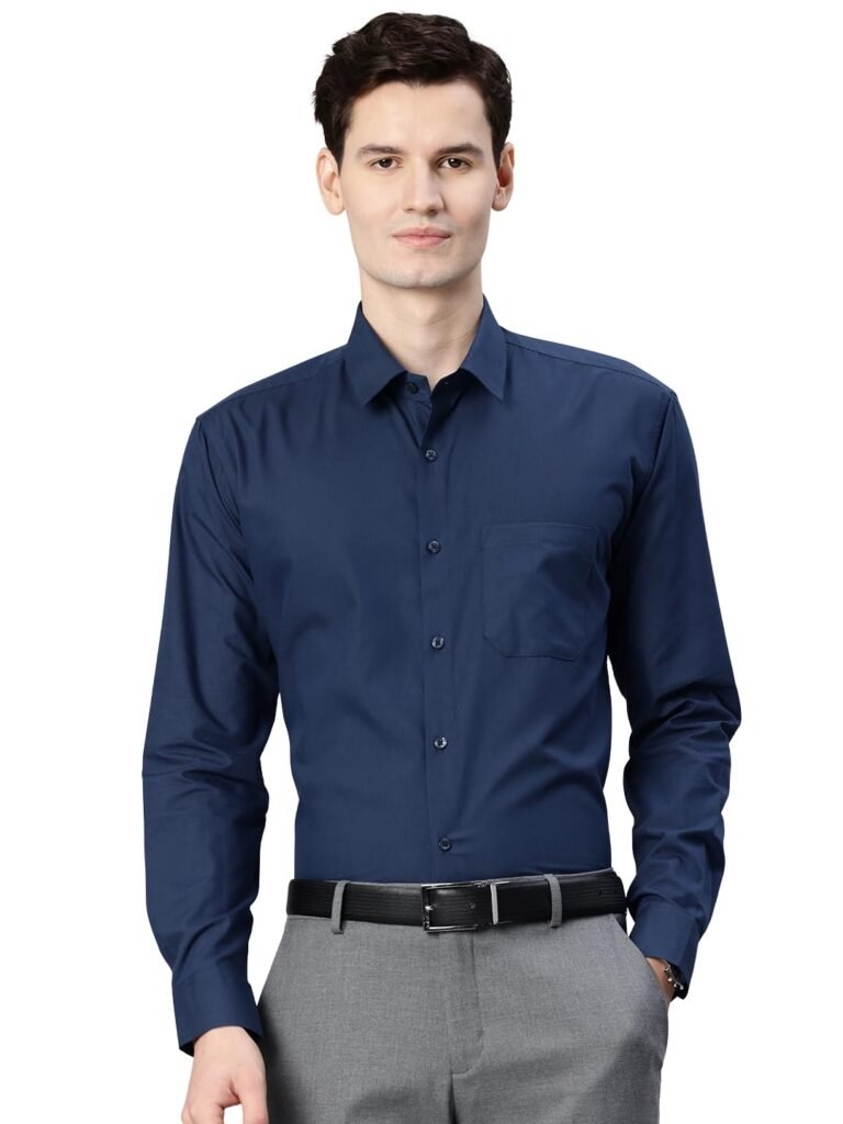 Majestic Man Men’s Solid Cotton Blend Wrinkle-Resistant Slim Fit Easy-Iron Formal & Office Wear