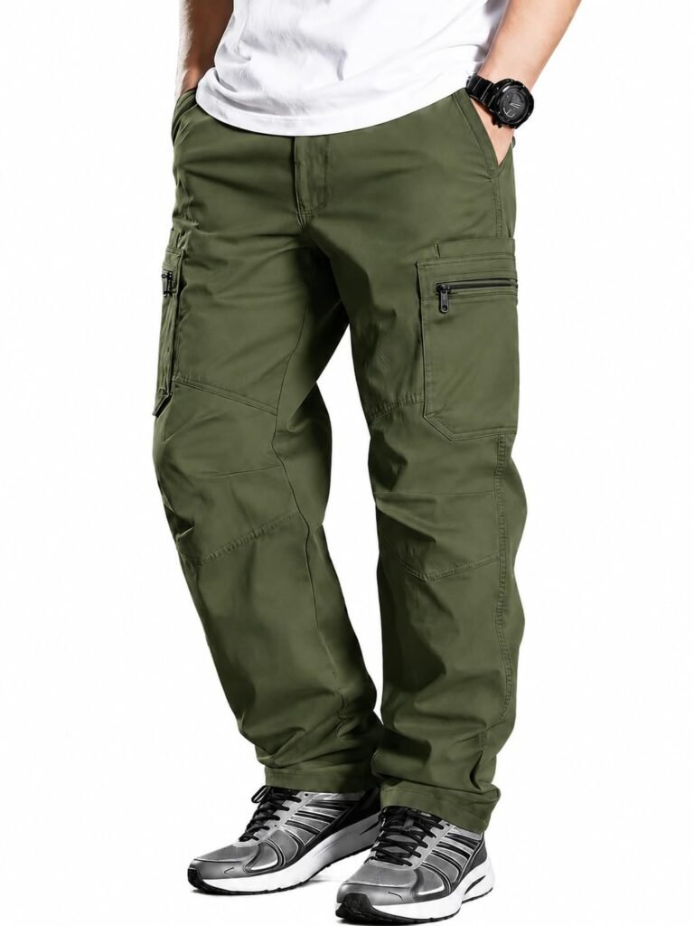 Men’s Cotton Cargo Pants | Regular Fit Multi-Pocket Utility Trousers for Men | Solid Cargo Bottom Wear with Zip Pockets | Comfortable Casual Outdoor Wear