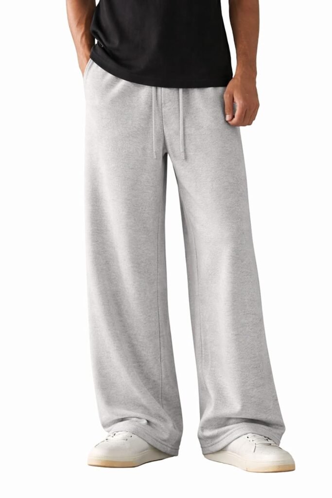 Men’s Wide Leg Casual Pants, High Waist Cotton Blend, Drawstring, Light Colour, Relaxed Fit