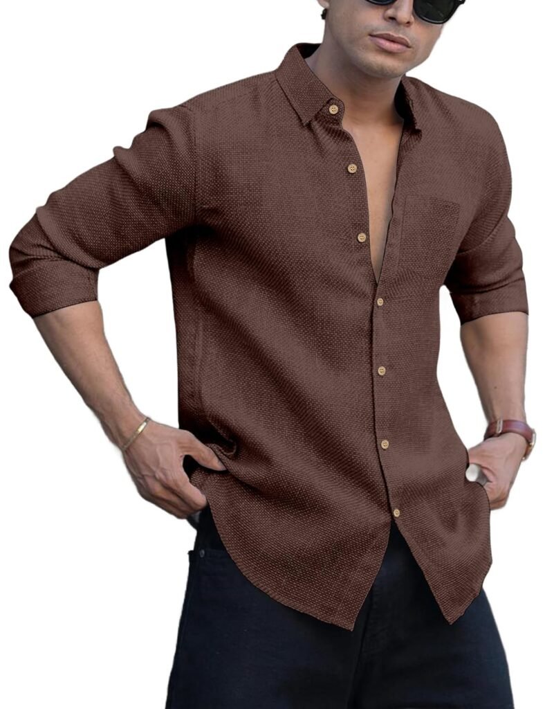 NexaFlair Men’s Shirt Regular Fit Solid Pattern Linen Cotton with Long Sleeve Collared Neck Standard Length and Button Down Closure Type | Mens Casual Shirts | Man’s Formal Shirts