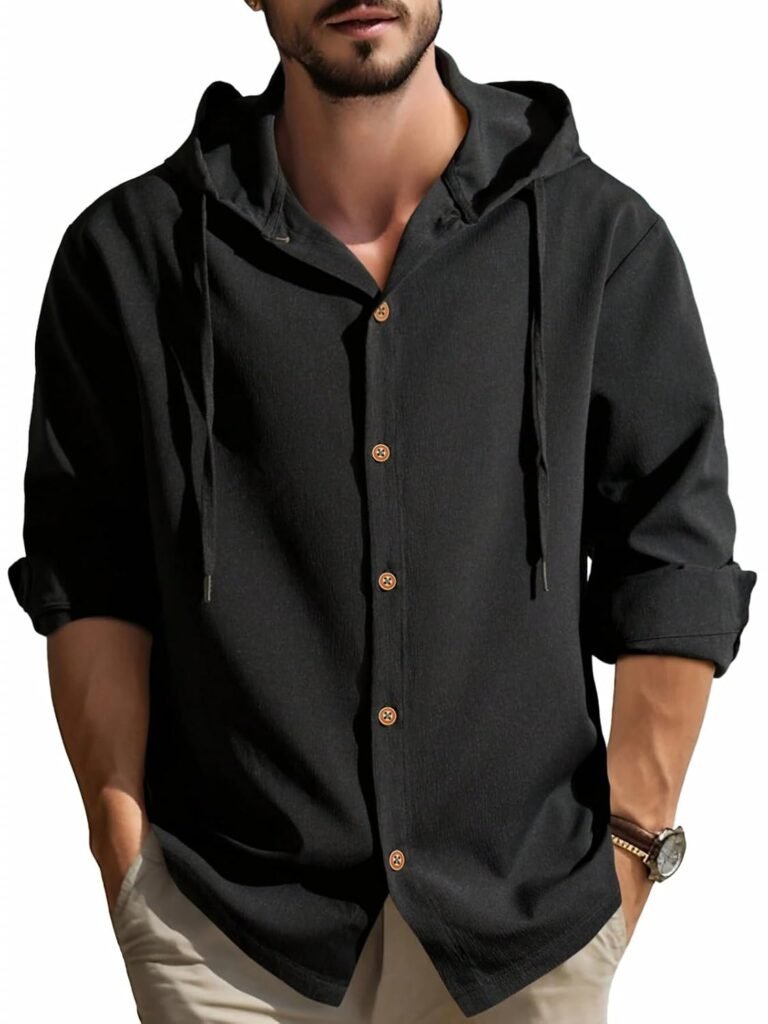 Noble Monk Men’s Solid Regular Fit Shirts| Shirt with Hood | Casual Wear for Men | Full Sleeve Shirt | Stylish