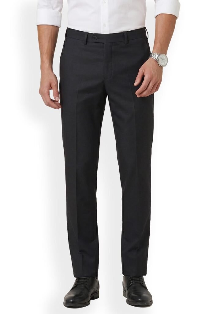 Peter England Men Mid Rise Slim Fit Premium Flat Front Formal Trouser