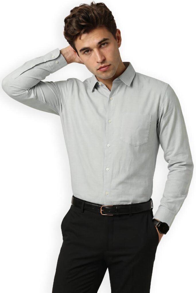 Peter England Men’s Classic Solid Full Sleeve Slim Fit Shirt | Wonder Fabric | Cotton Rich | Pin Point Oxford