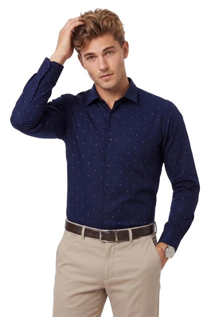 Peter England Men’s Cotton Slim Fit Ditsy Printed Full Sleeve Shirt