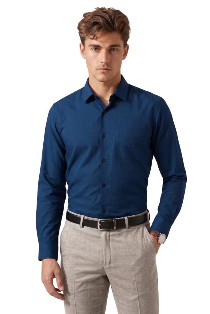 Peter England Men’s Everyday Solid Slim Fit Full Sleeve Formal Shirt | Cotton-Rich