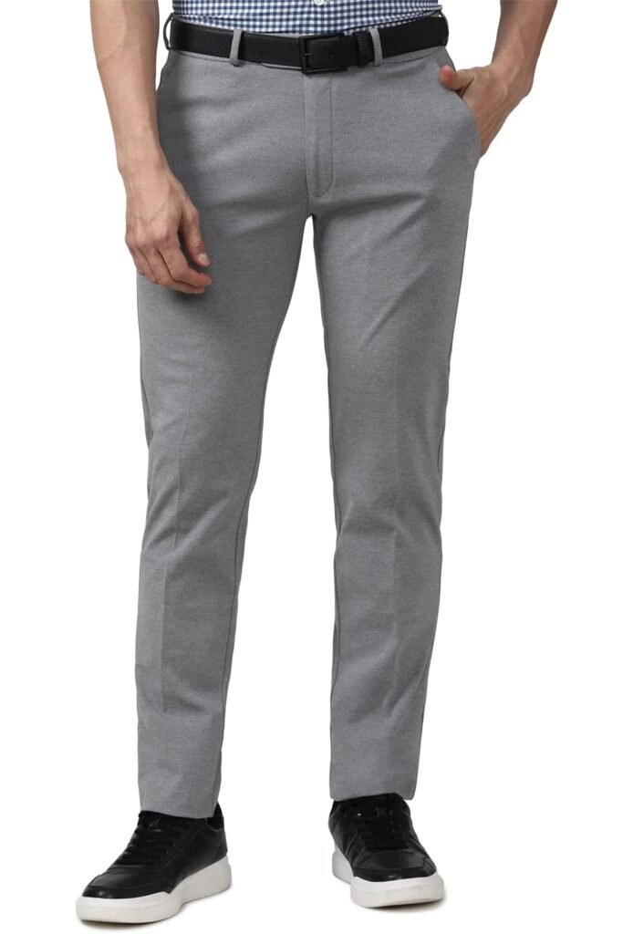 Peter England Men’s Slim Fit Mid Rise Formal Stretchable Knit Super Trouser | Comfort Lycra | 360-Degree Stretch