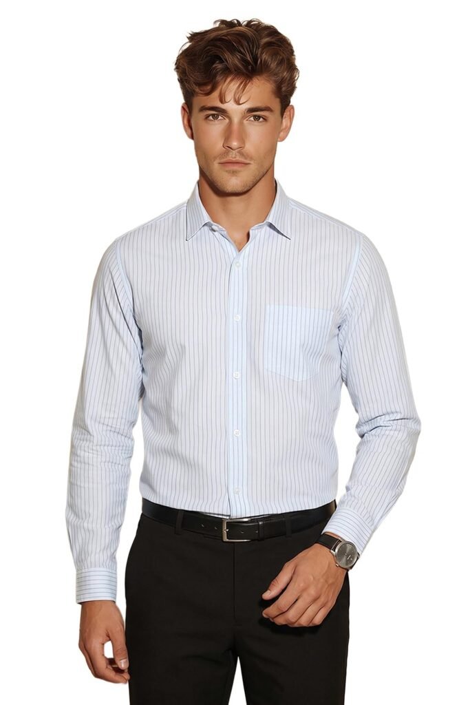 Peter England Men’s Striped Slim Fit Full Sleeve Formal Shirt | Cotton-Rich | Wonder Fabric | Pin-Point Oxford Weave