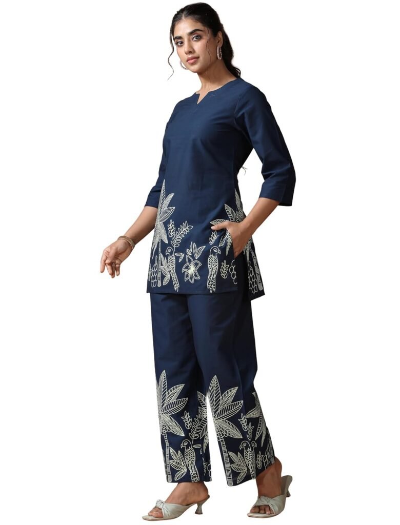 Pinkmint Women’s Pure Cotton Co Ord Set l Kurta Sets for Women |Kurta Sets| Printed Kurta with Pant l Stylish Pocket & 3/4 Sleeve Women Co-ord Set (Avaiable in Plus size)