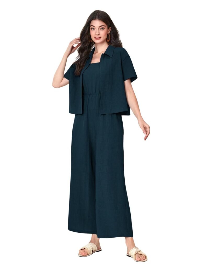 TOPLOT Women’s Jumpsuit Co-ord Set | Soft Breathable Feel | Comfortable Fit with Easy Movement | Stylish One-Piece Outfit Design | Perfect for Casual & Travel (5225)