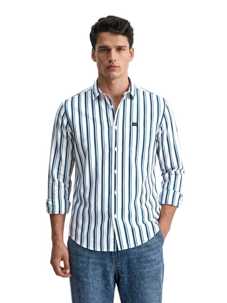 The Indian Garage Co Men’s Slim Fit Casual Striped Cotton Shirt