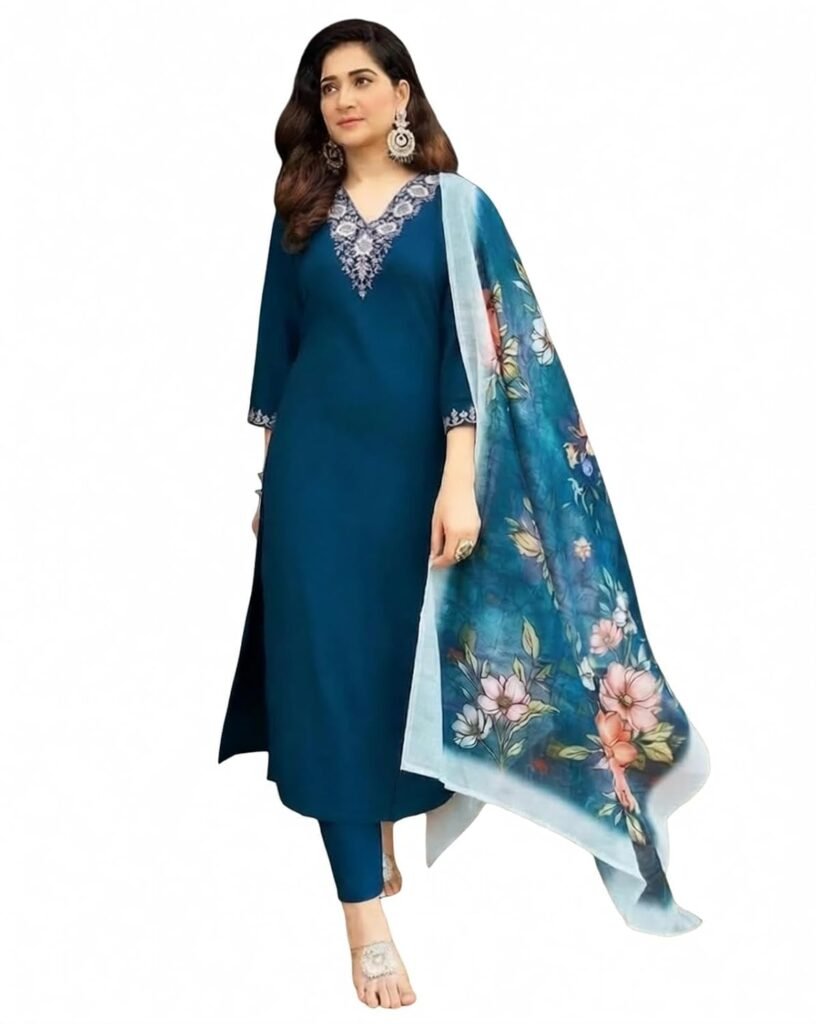 Women Self Design Sequins Work Kurta Pants Set with Dupatta Elegant Festive Ethnic Occasion Outfit Ensemble
